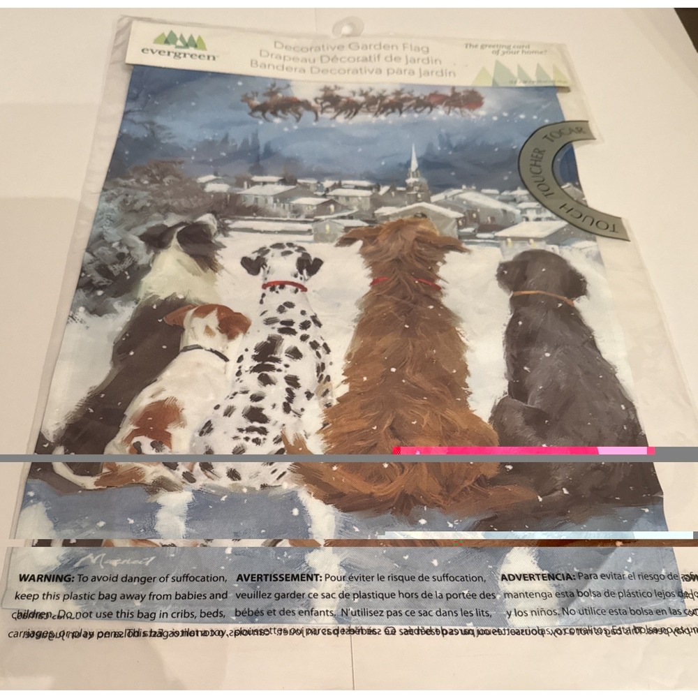 Evergreen Decorative Garden Flag Dogs Christmas Santa Sleigh Winter Decor NEW